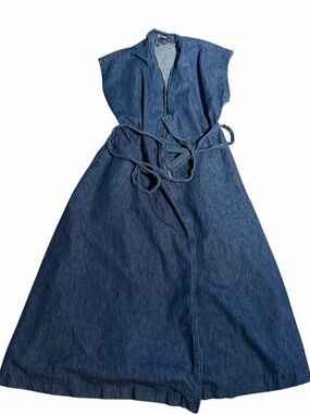 Vintage Ralph Lauren Women's Dark Blue Denim wrap dress  with Tie Detail size 6